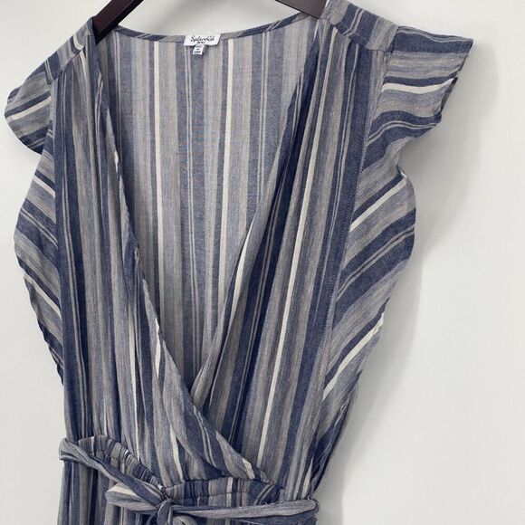 New Splendid Chambray‎ Multi Stripe Tulip Sleeve Wrap Dress Size Small - Picture 9 of 16